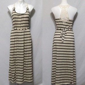 Papaya Crochet Trim Striped Racerback Maxi Dress Medium Summer Glam Boho Chic